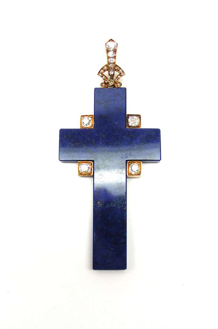 Antique lapis lazuli and diamond cross
